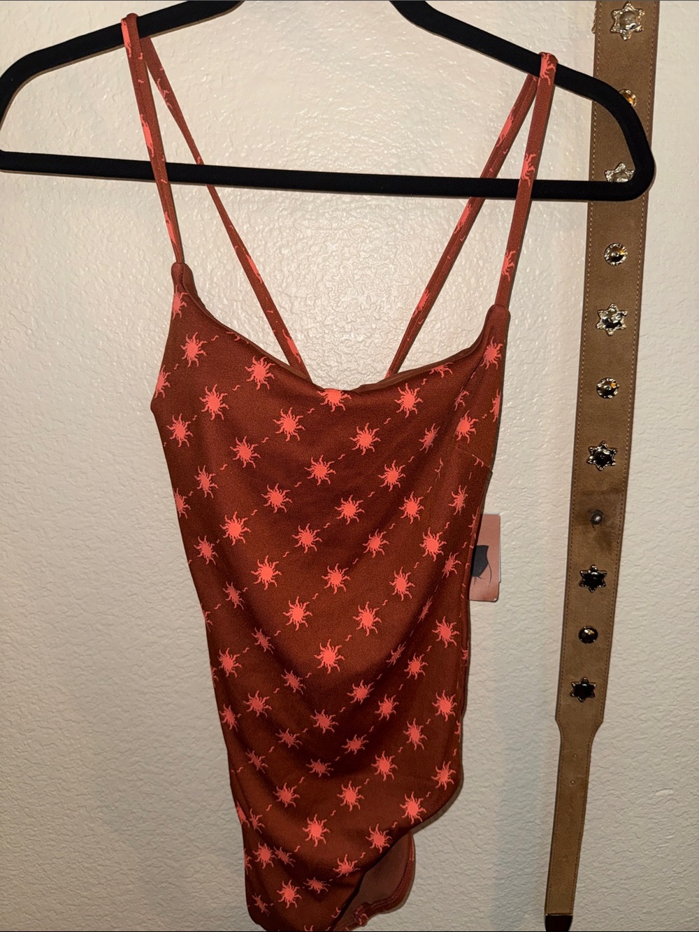 Shade & Shore Brown One-Piece Swimsuit with Coral Starburst Print